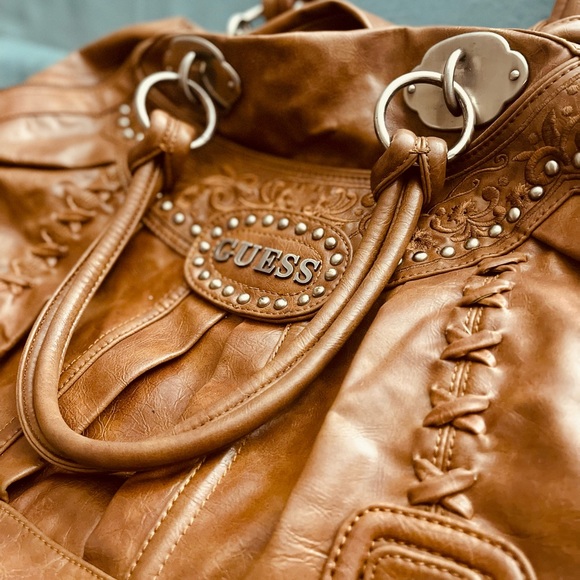 Vintage Western Guess bag shoulder purse brown with silver hardware - Picture 3 of 7